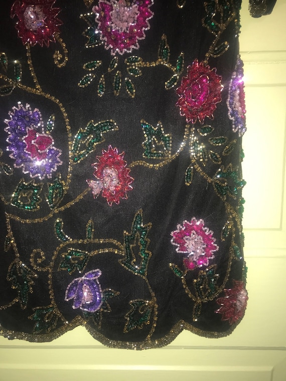 Exquisite Embellished Black Silk Top, Beaded Silk… - image 4