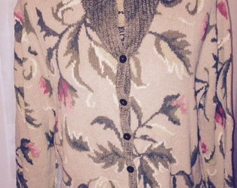 Luxurious & Gorgeous Vintage Embroidered Cardigan - Flower Cardigan - Button Down Cardigan with beautiful colors for spring -