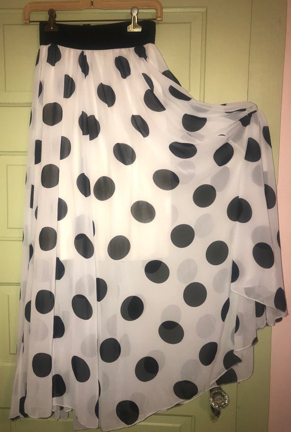 black and white polka dot maxi skirt