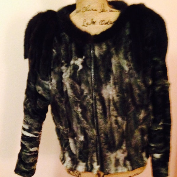 Free Shipping! On SALE!  Exquisite Vintage Persian Lamb Jacket with Mink Collar & Epaulette Astrakhan Bomber Jacket Mink Collar  Steampunk