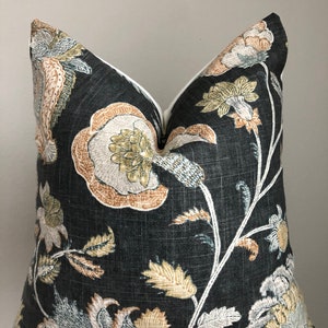 Charcoal Graphite Floral Pillow Cover