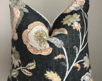 Charcoal Graphite Floral Pillow Cover