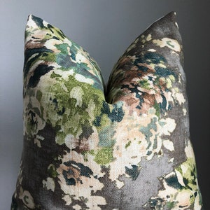 Greige Floral with Greens and Blues pillow cover