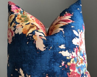 Sapphire Blue Floral Pillow Cover