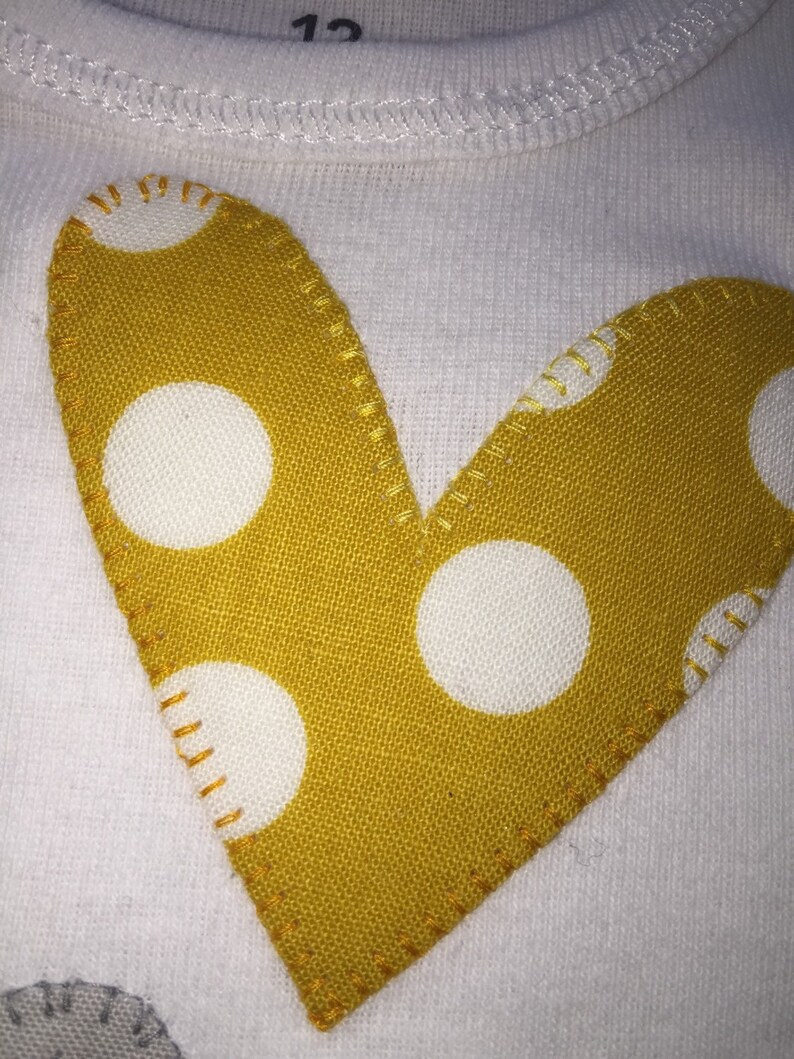 I heart grandma and grandpa appliqued onesie in gray, mustard yellow and multicolor pastels image 5