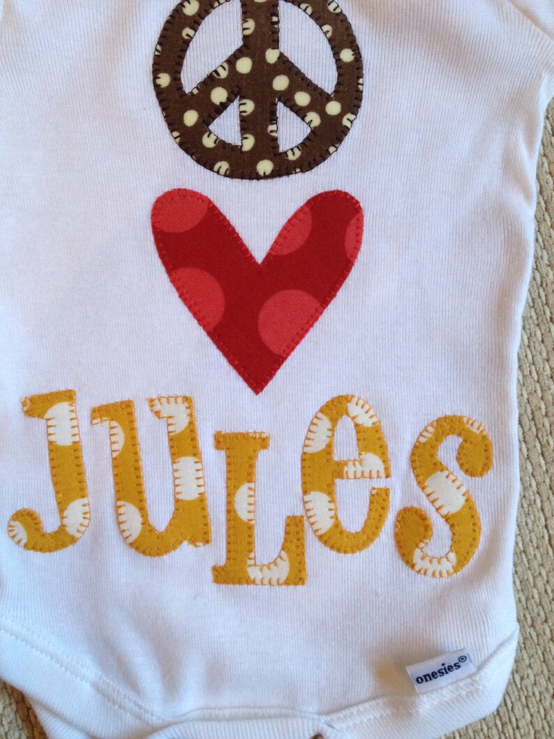 100 percent cotton applique peace love personalized white baby  etsy