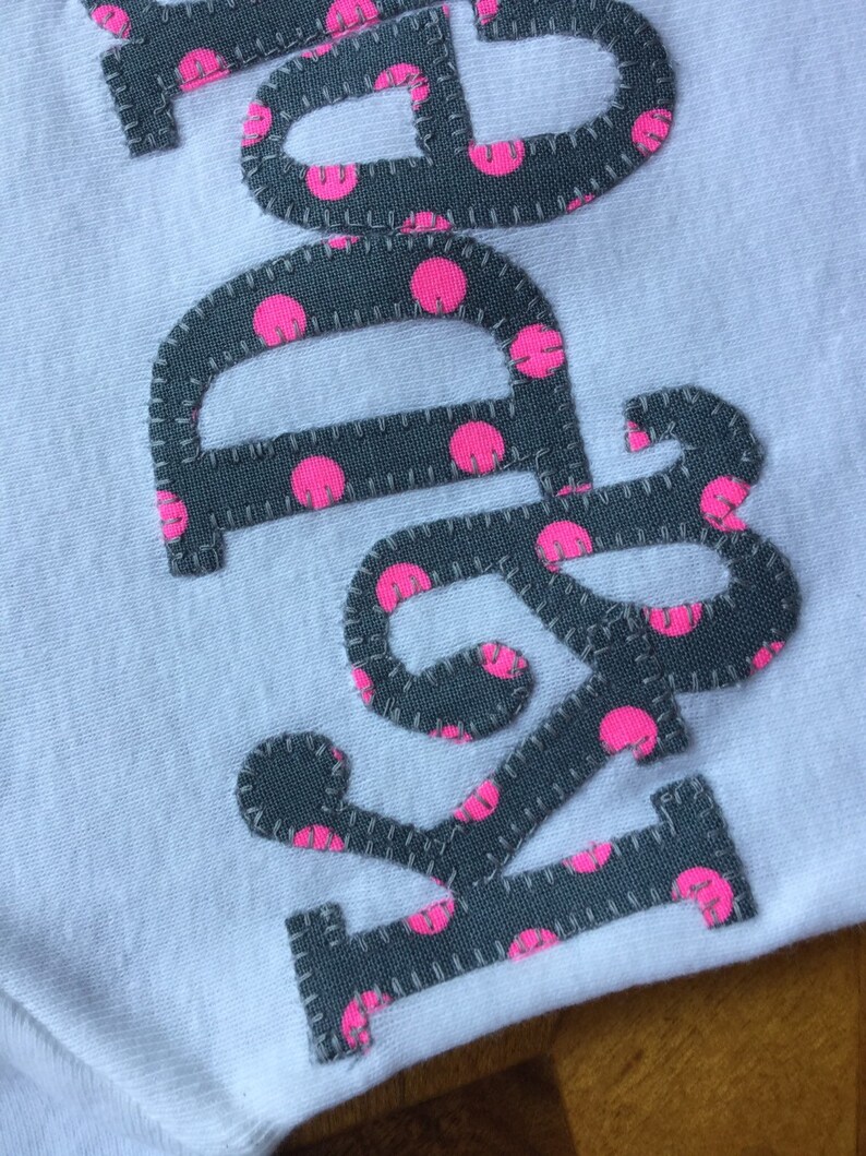 Custom personalized gray and pink polka dot appliqued onesie Etsy
