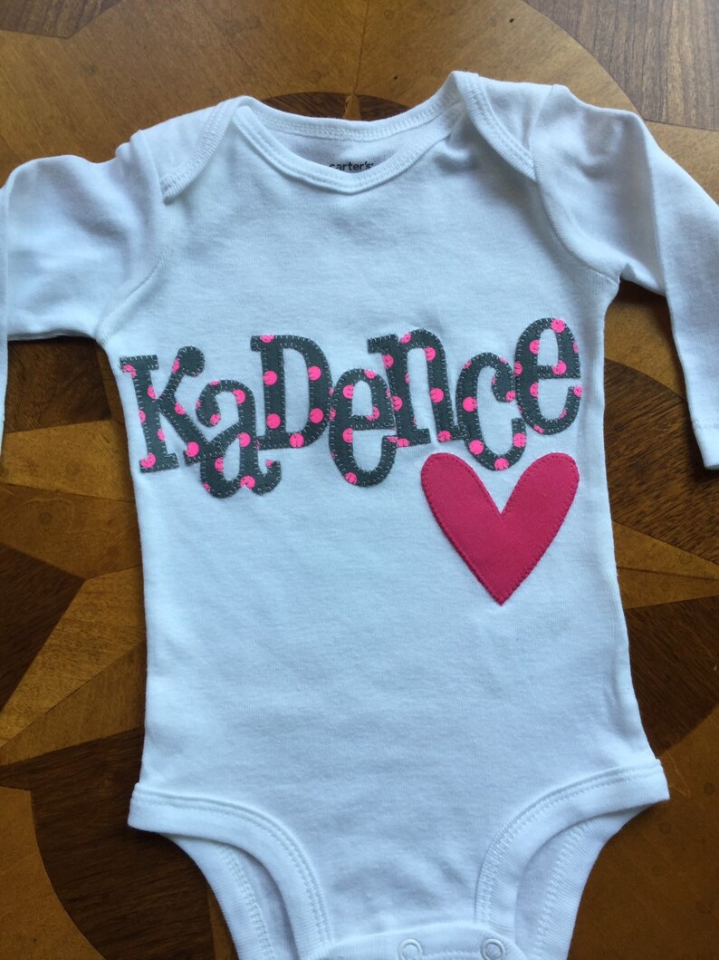 Custom personalized gray and pink polka dot appliqued onesie Etsy