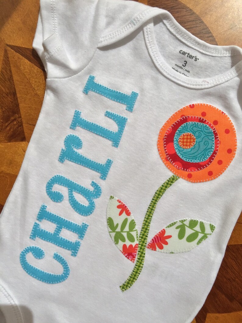 Personalizedand appliqued flower baby girl onesie Etsy