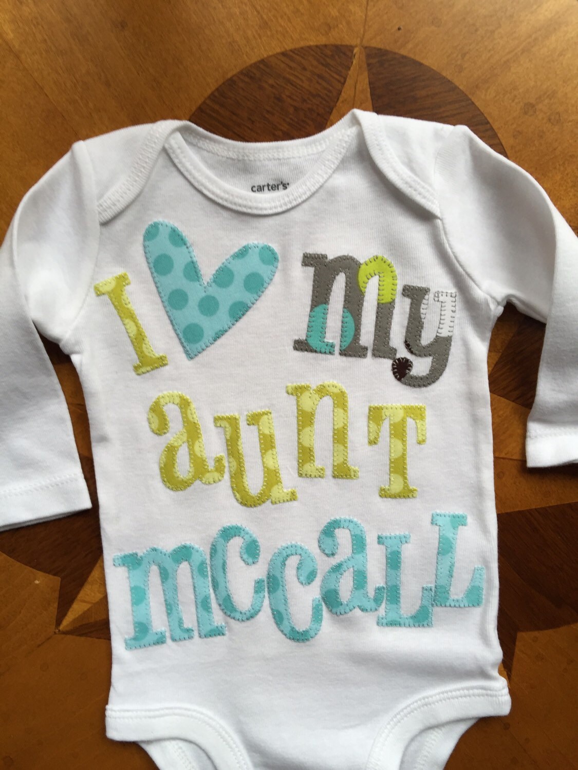 I love my aunt personalized appliqued blue green onesie Etsy
