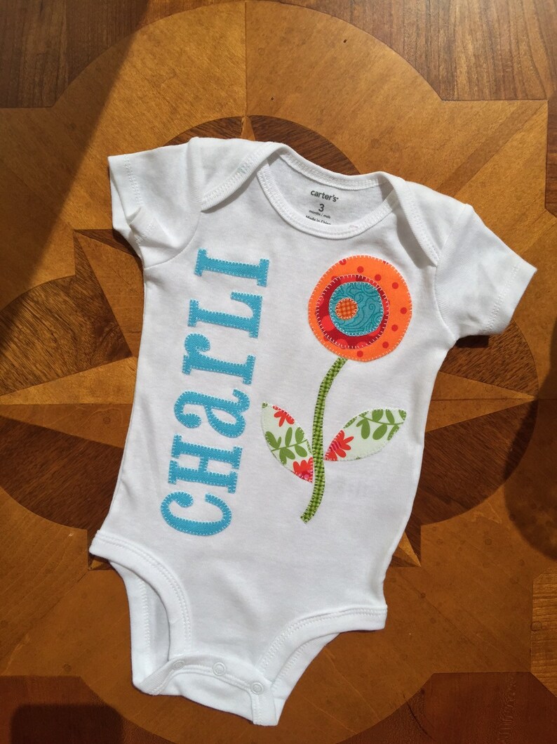 Personalizedand appliqued flower baby girl onesie Etsy