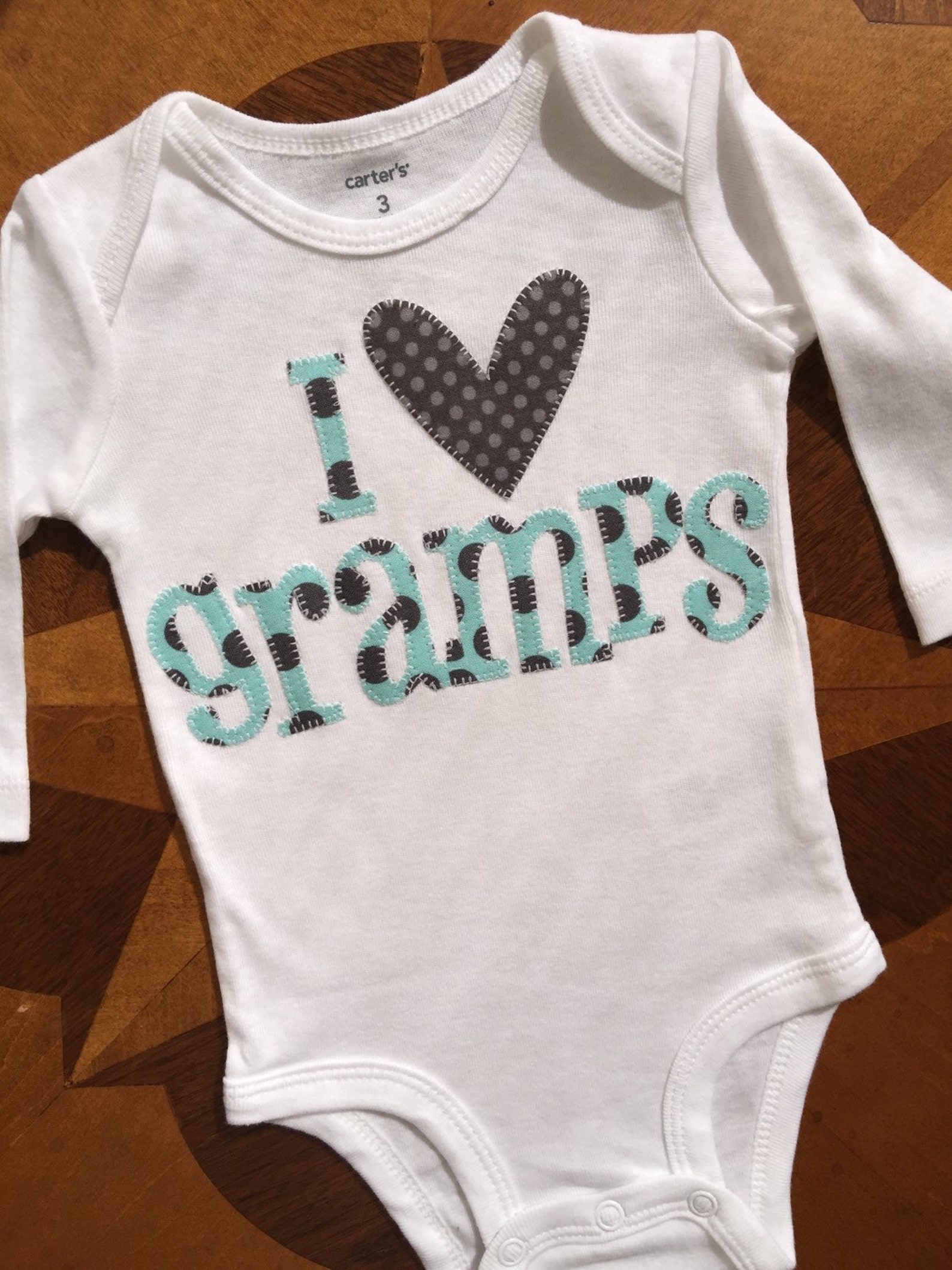 Custom Appliqued Baby Onesie in Turquoise and Gray Fabrics Etsy