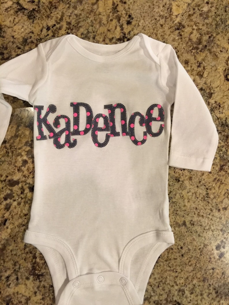 Custom personalized gray and pink polka dot appliqued onesie Etsy