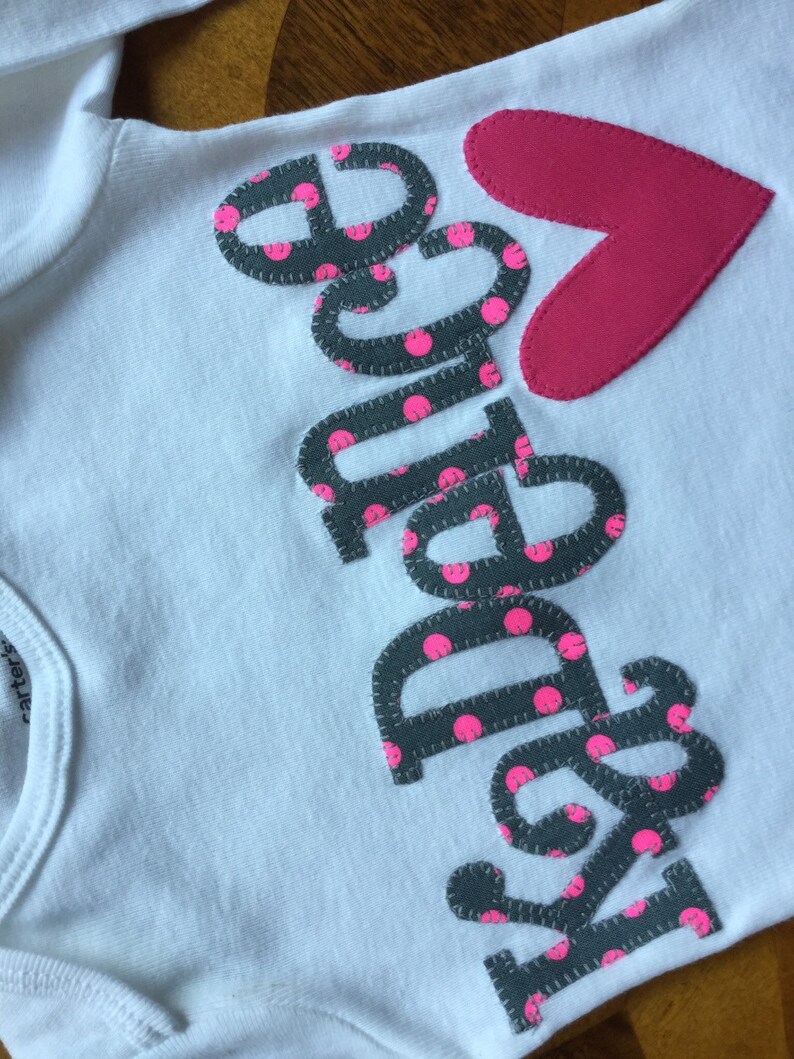 Custom personalized gray and pink polka dot appliqued onesie Etsy