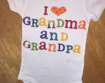 multi color I love grandma and grandpa onesie