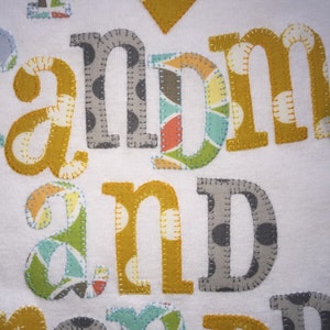 I heart grandma and grandpa appliqued onesie in gray, mustard yellow and multicolor pastels image 3