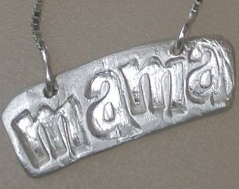 Silver Mama Necklace Stamped Bar Pendant