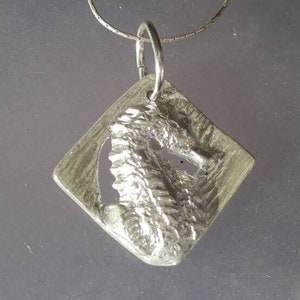 Square Seahorse Pendant Fine Silver