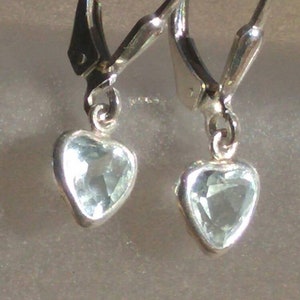 Aquamarine Dangle Heart Earrings Sterling Silver