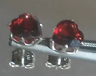 Garnet Heart Stud Earrings Sterling Silver