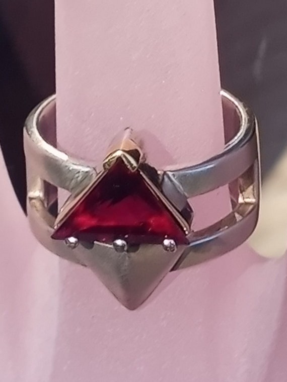 Trillion Rubellite Arrow Band Ring Sterling Silver