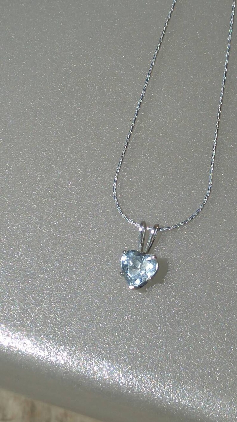Heart Aquamarine Pendant Solitaire 0.60ct with Chain Necklace Sterling Silver