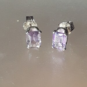 Emerald Cut Ametyhst Stud Earrings Sterling Silver