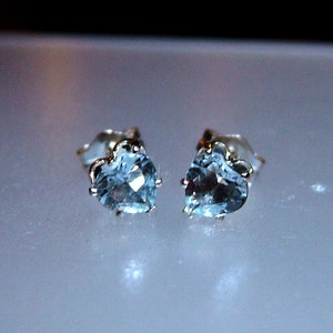 Heart Aquamarine Stud Earrings Sterling Silver