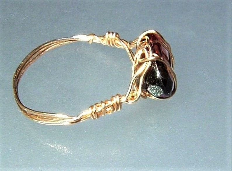Rustic East West Garnet Ring Solitaire Band 14kt Gold Size 6