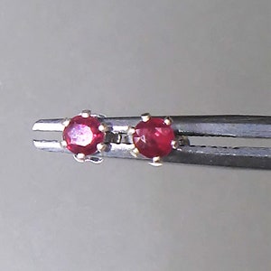 Ruby Stud Earrings Sterling Silver 3mm Round Studs