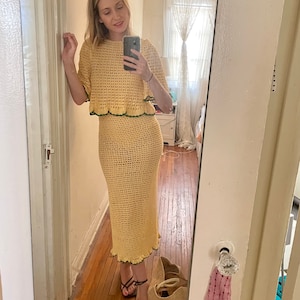 1970s Two Piece Crochet Top + Skirt -Swim Coverup