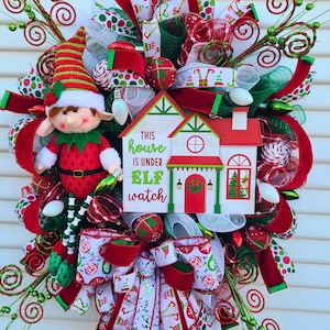 Christmas Elf Wreath, Christmas Wreath, Santa&#39;s Elf, Holiday Decor, Christmas Gift, Elf House Wreath, Christmas Decor