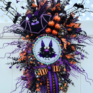 Halloween Bat Swag for Front Door, Halloween Wreath, Bat Door Hanger, Batty Deco Mesh Wreath, Fall and Autumn Decor