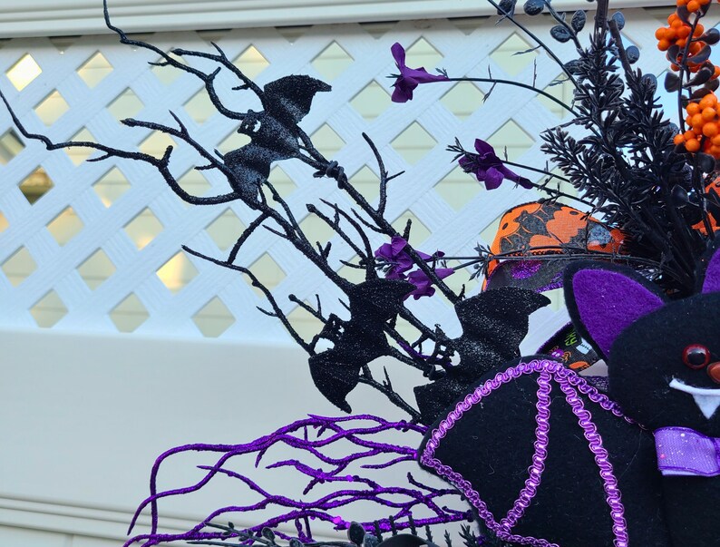 Bat Halloween Swag for Front Door, Halloween Door Hanger, Bat Wreath