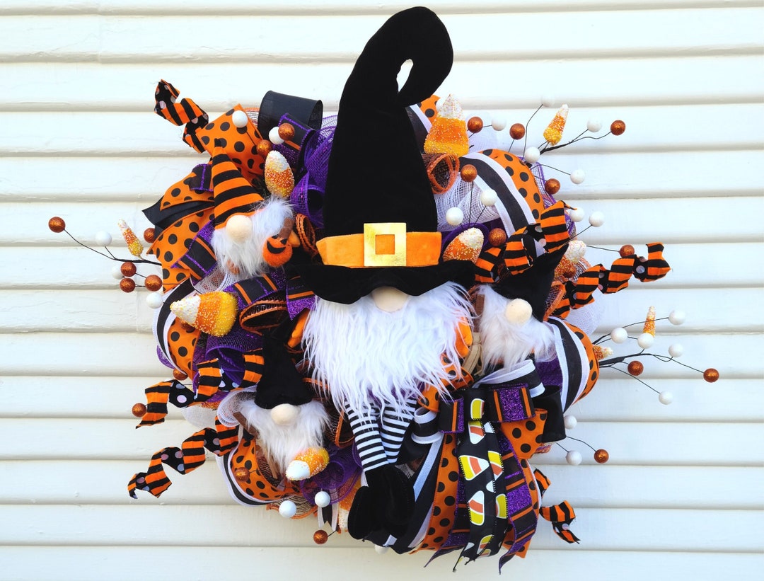 Halloween Gnome Wreath, Candy Corn Deco Mesh, Fall Door Decor - Etsy