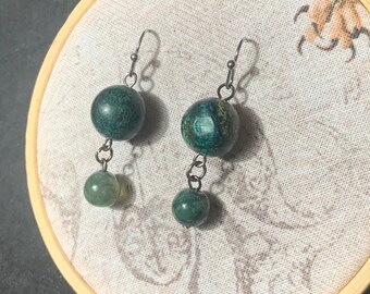 Seraphinite and moss agate earrings