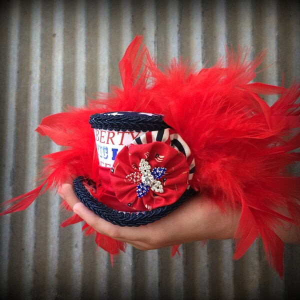 July 4th Mini Top Hat, Patriotic hat, Red white and Blue, Alice in Wonderland, Mad hatter hat, Fireworks Mini Top hat, Mad Tea Party hat