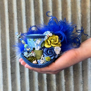 Micro Mini Top Hat, Tea Cup hat,Blue and Green Flower Hat, Alice in Wonderland, Tea party Hat, Mad TEa Party, Mad hatter mini hat, onderland