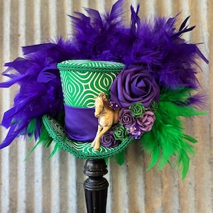 Kentucky Derby hat, Kentucky Derby Mini Top hat, purple and green rose horse hat, Alice in Wonderland hat, Royal Ascot RAcing Hat