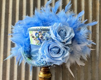 Vintage Blue Floral Hat, 1950s Blue Flower Hat, Vintage  display picture 2
