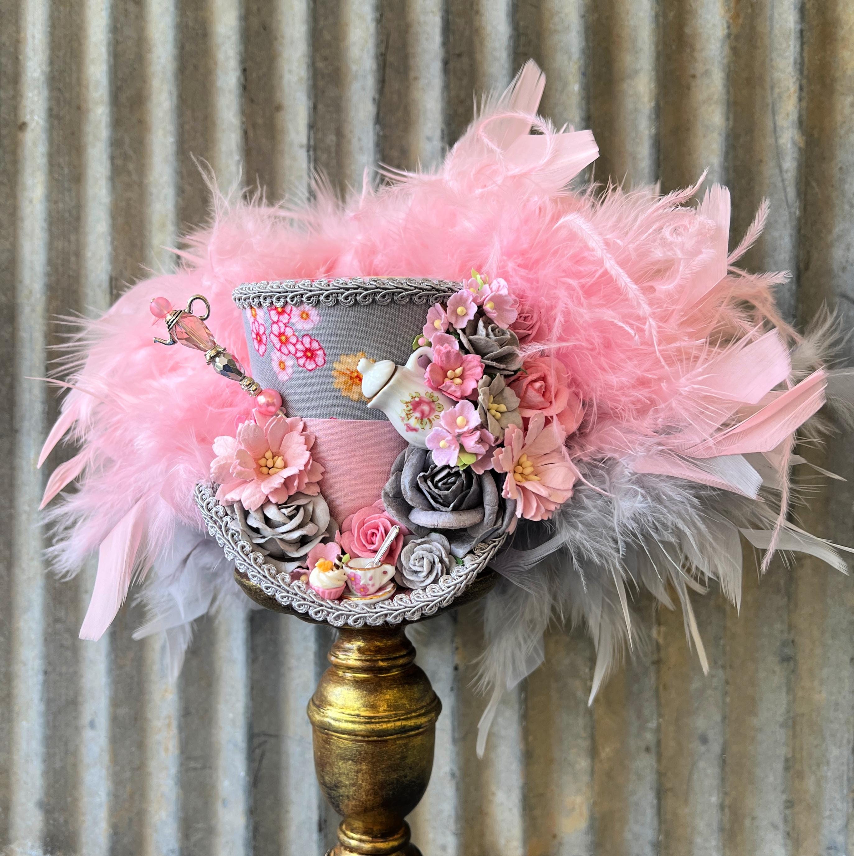 Spirit Brown Steampunk Top Hat with Pink Rose Accents Steampunk Victorian Bowler Flower Laces Top Hat - Brown  main image 2