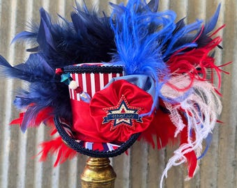 4th of July mini top hat, Independence Day Hat, July Parade hat,  Mini Top hat, Patriotic Mini Hat, Mad Hatter Hat, Tea Party Hat, small