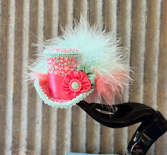Micro Mini Top Hat, Mint and Peach Mini Hat, Alice in Wonderland