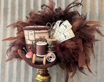 Mini Top Hat, STeampunk Seamstress Mini Top hat, sewing hat, STeampunk Tea Party Hat, Alice in Wonderland, Mad Hatter Hat, small