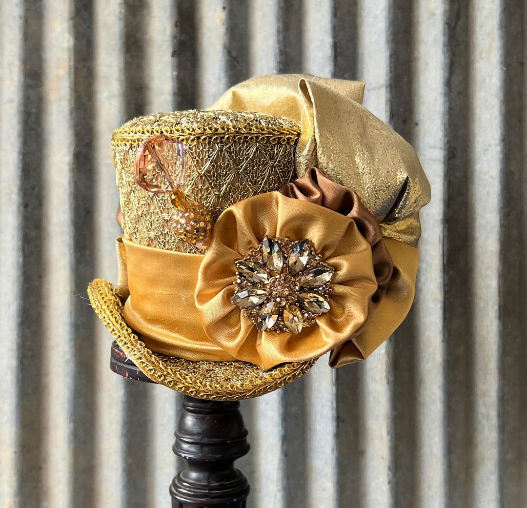 Mini Top Hat, New Year's Eve Hat, Gold Metallic Hat, Holiday Hat, Gold ...