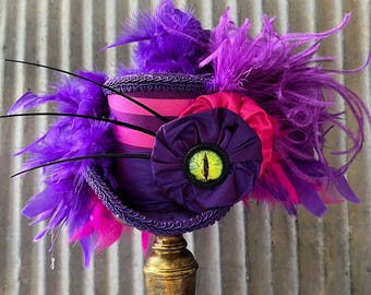 Mini Top Hat, Onederland hat, Cheshire Cat Mini Top Hat, Cat Top Hat, Purple and Hot Pink Hat,Tea Party Hat, mad hatter hat, medium