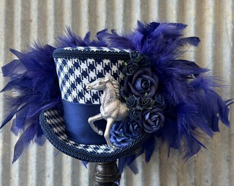 Kentucky Derby hat, Kentucky Derby Mini Top Hat, Navy and white Horse Hat,  Horse Race hat, Mini Top Hat, Tea Party hat, Mad Hatter,medium