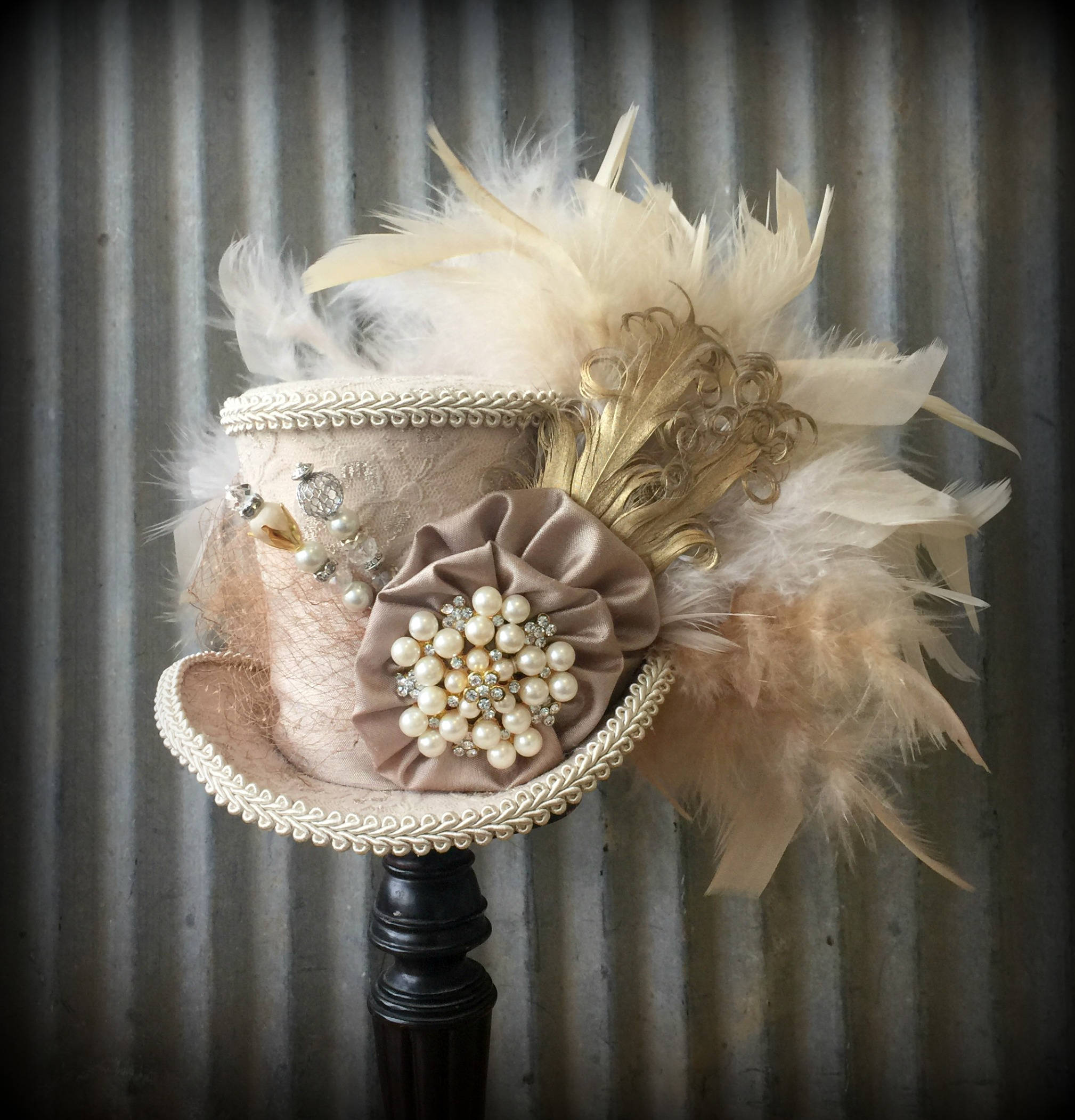 Beige Ivory Steampunk Wedding, Mini Top Hat, Alice in Wonderland