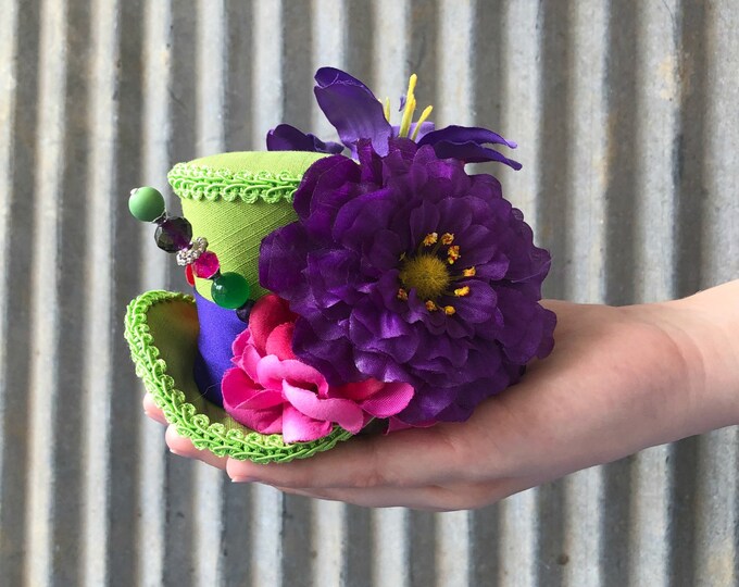 Micro Mini Top Hat Lime Green Flower Hat Alice in Etsy