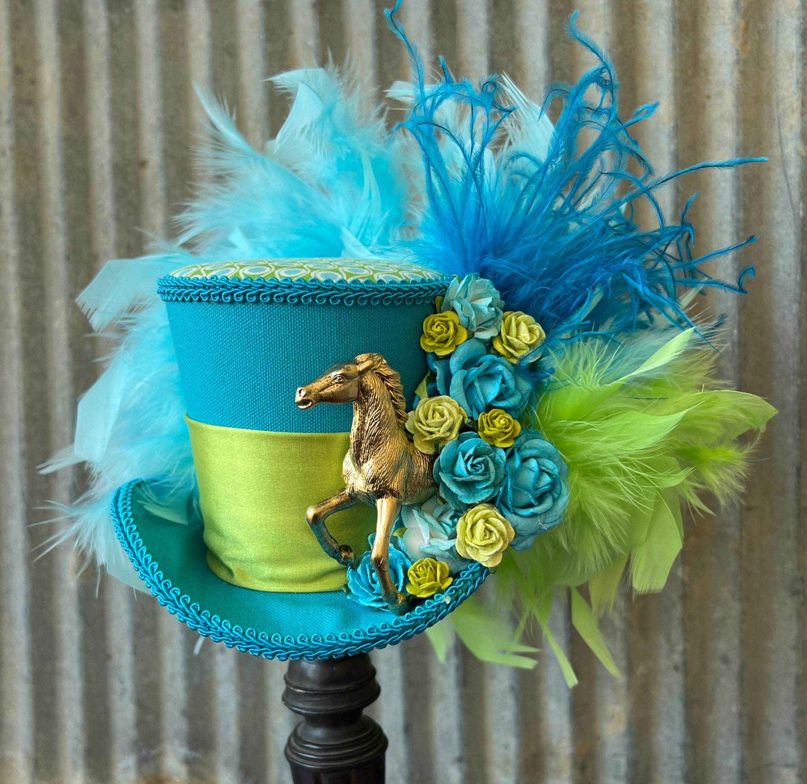 Turquoise and Lime Green Kentucky Derby Hat, Kentucky Derby Mini